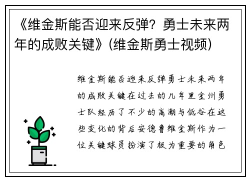 《维金斯能否迎来反弹？勇士未来两年的成败关键》(维金斯勇士视频)