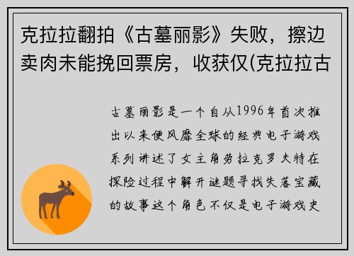 克拉拉翻拍《古墓丽影》失败，擦边卖肉未能挽回票房，收获仅(克拉拉古装壁纸)