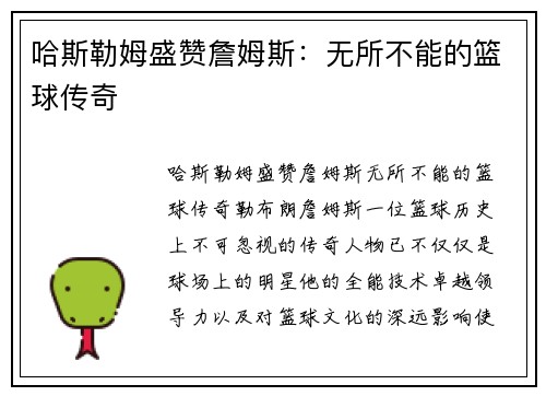 哈斯勒姆盛赞詹姆斯：无所不能的篮球传奇